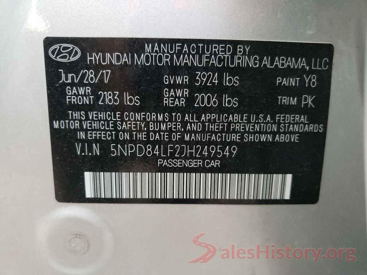 5NPD84LF2JH249549 2018 HYUNDAI ELANTRA