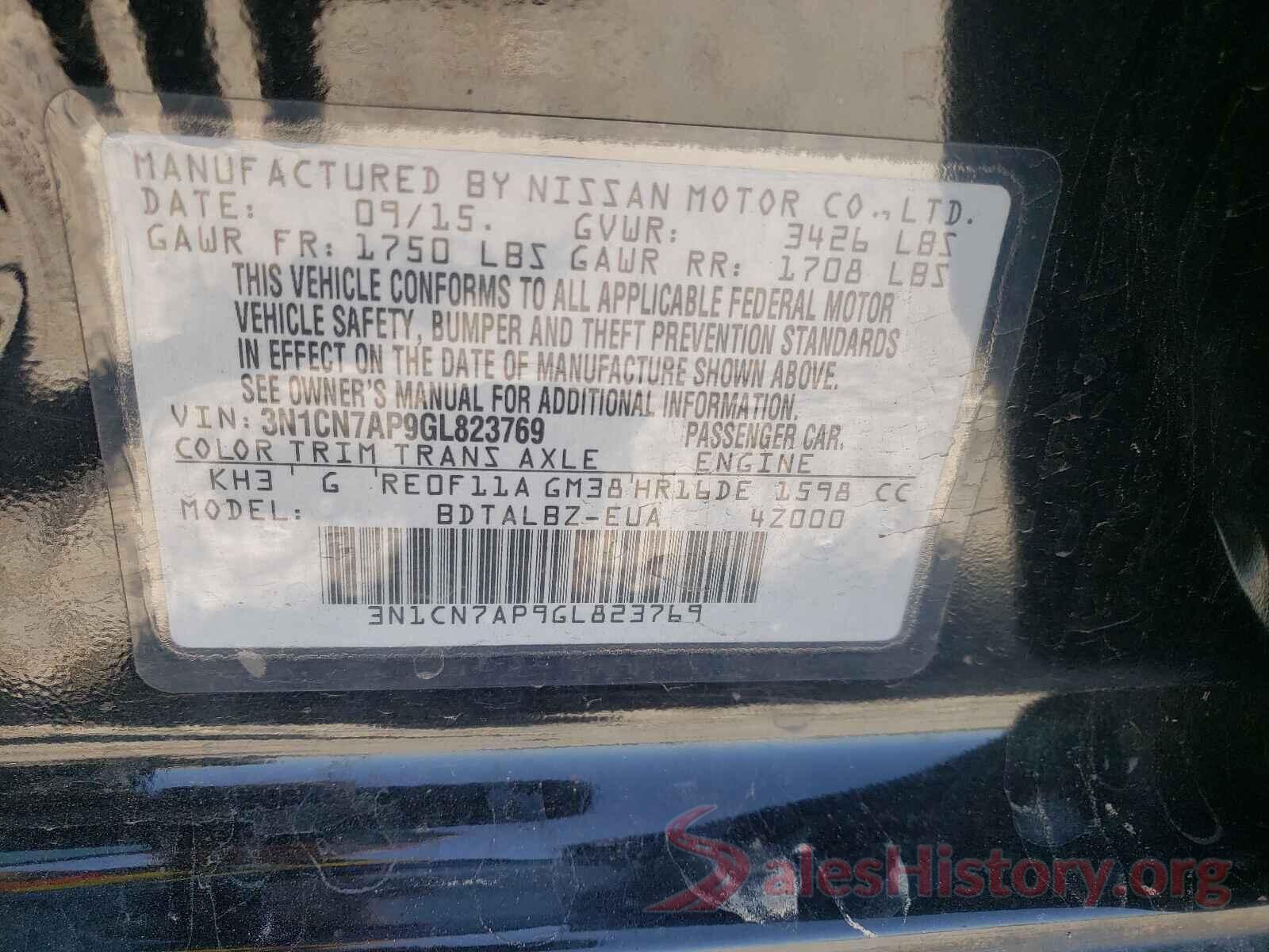 3N1CN7AP9GL823769 2016 NISSAN VERSA