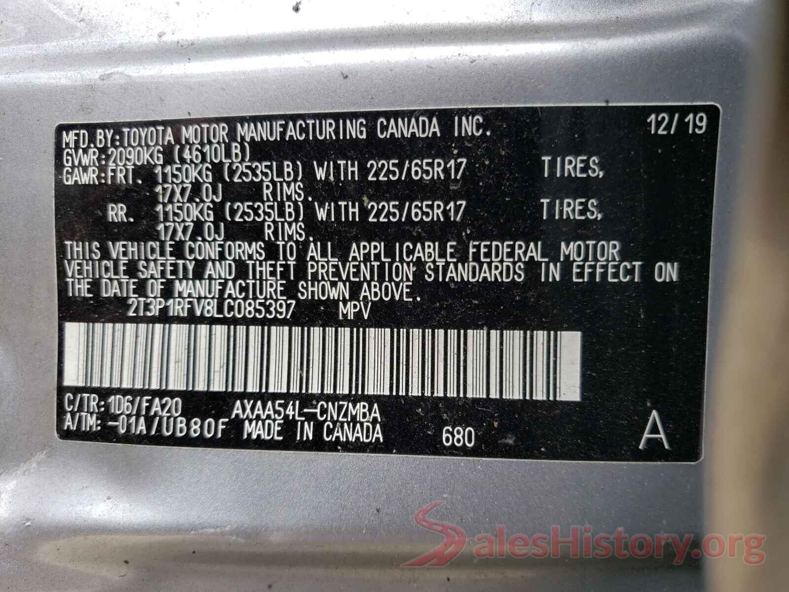 2T3P1RFV8LC085397 2020 TOYOTA RAV4