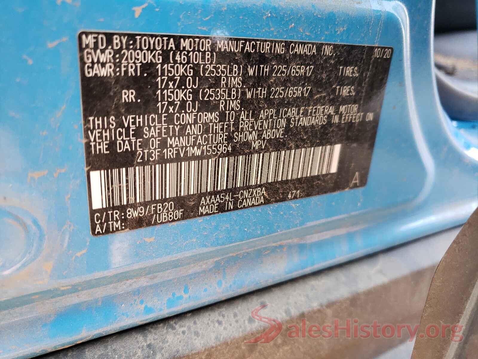 2T3F1RFV1MW155964 2021 TOYOTA RAV4