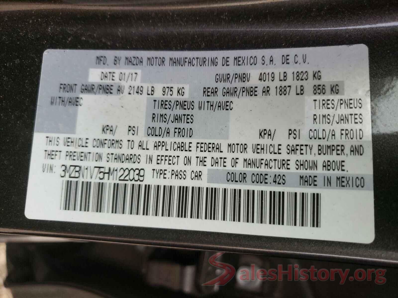 3MZBN1V75HM122039 2017 MAZDA 3