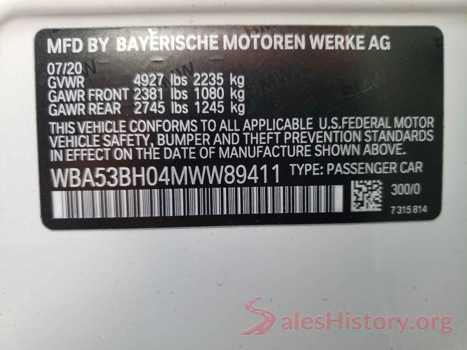 WBA53BH04MWW89411 2021 BMW 5 SERIES