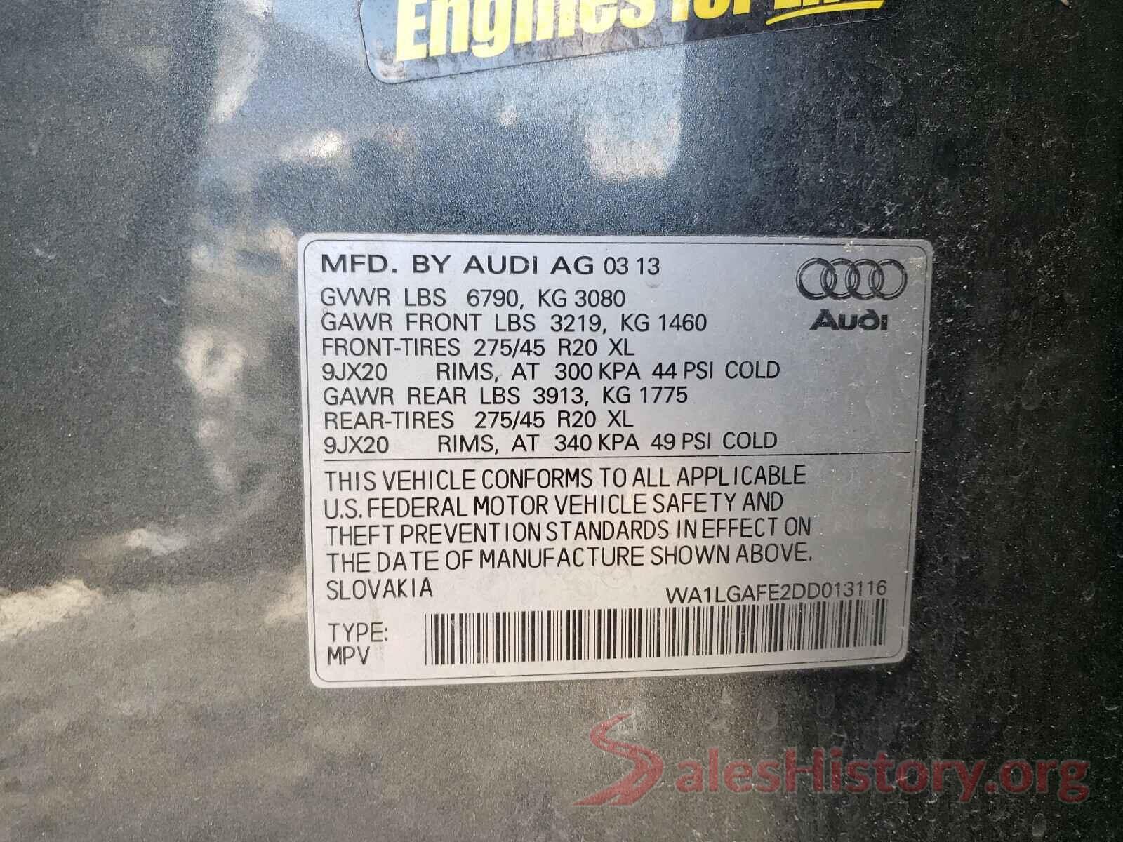 WA1LGAFE2DD013116 2013 AUDI Q7