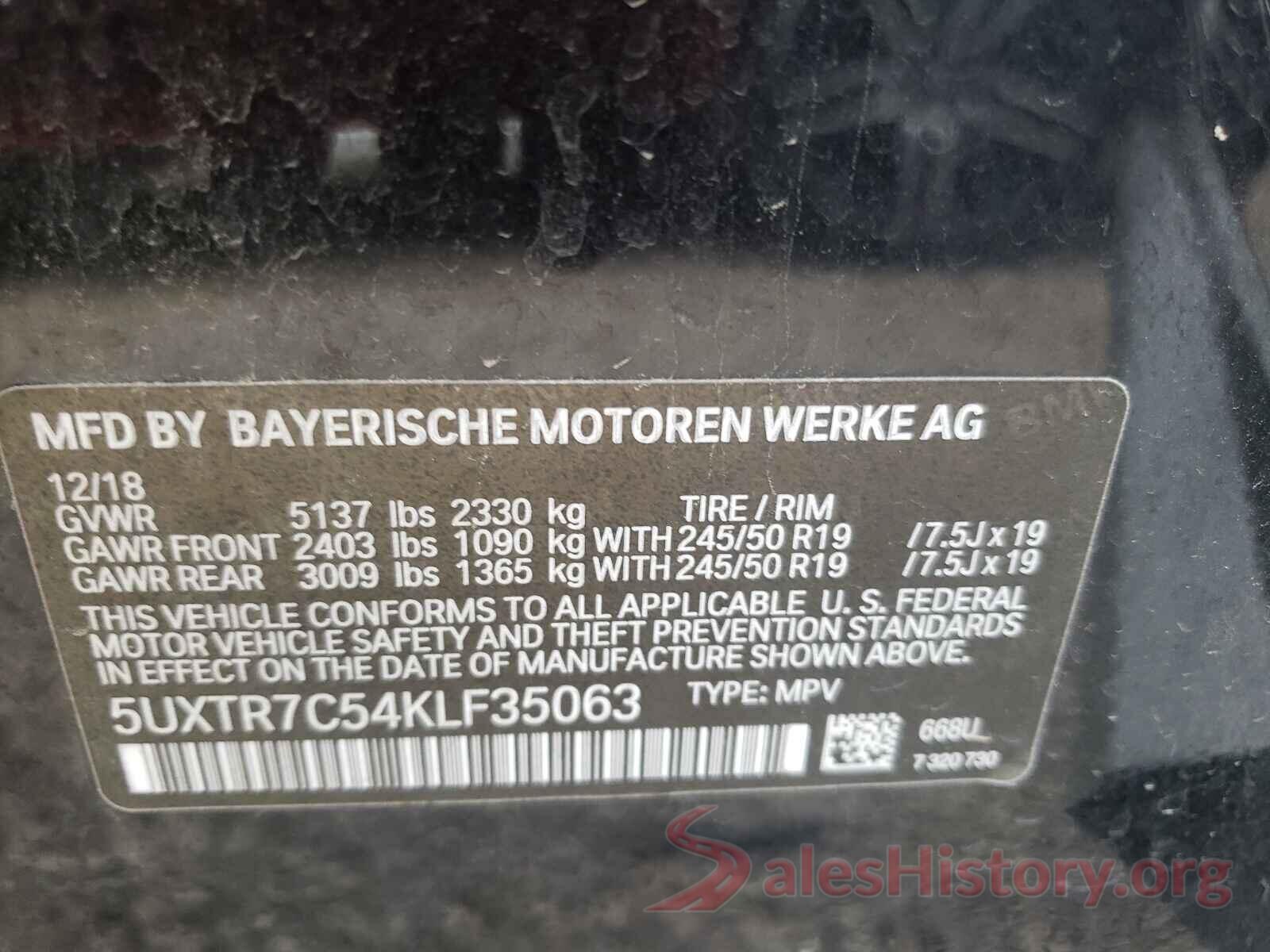 5UXTR7C54KLF35063 2019 BMW X3