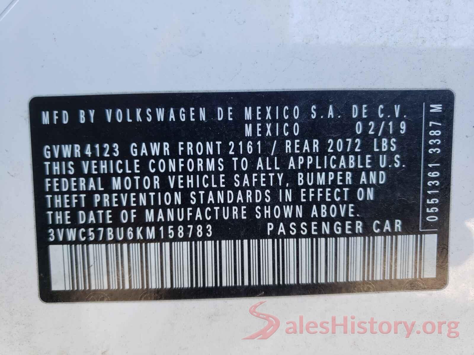 3VWC57BU6KM158783 2019 VOLKSWAGEN JETTA