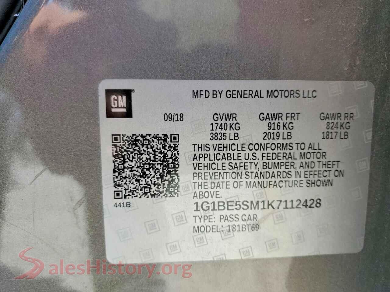 2019 CHEVROLET CRUZE VIN 1G1BE5SM1K7112428, wheel and tire