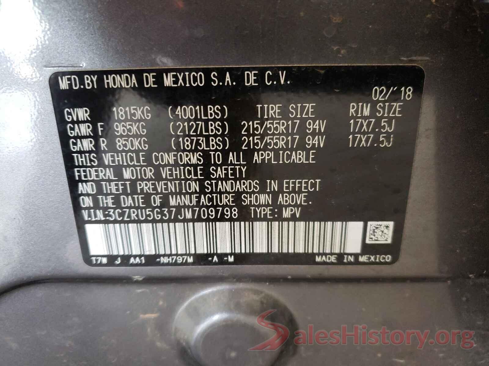 3CZRU5G37JM709798 2018 HONDA HR-V