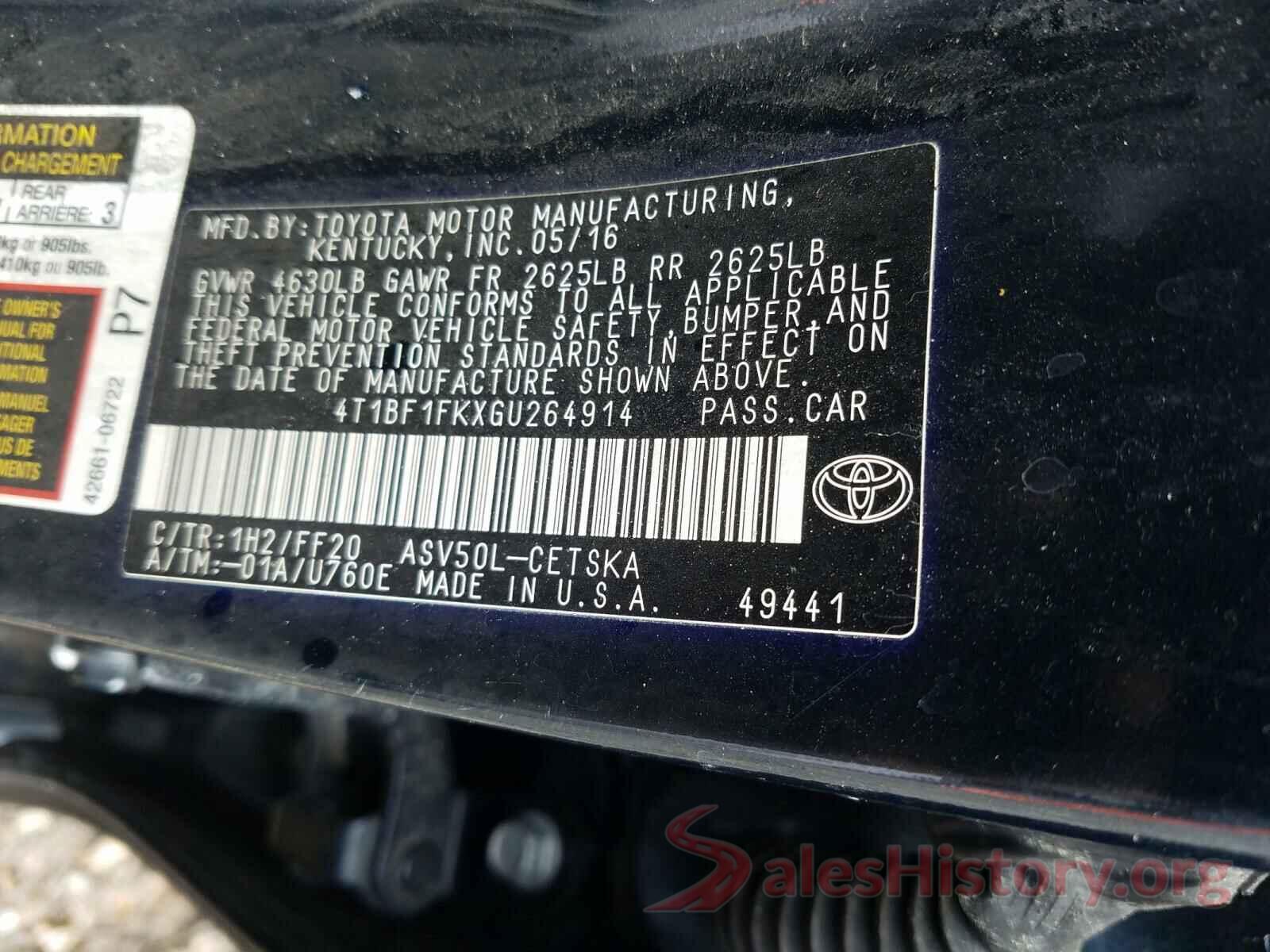 4T1BF1FKXGU264914 2016 TOYOTA CAMRY