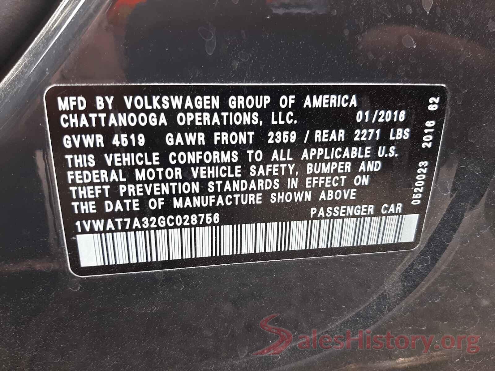 1VWAT7A32GC028756 2016 VOLKSWAGEN PASSAT