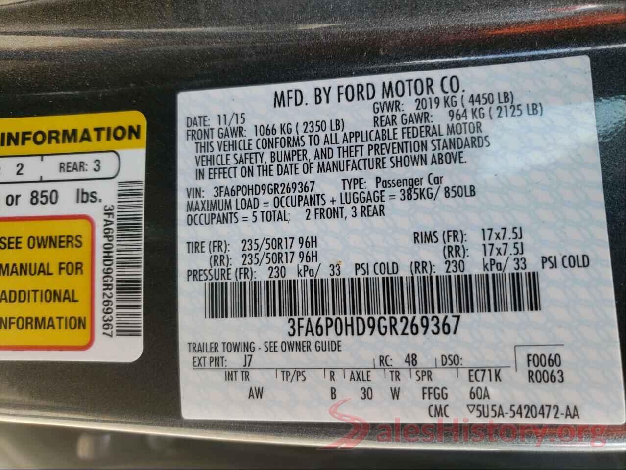 3FA6P0HD9GR269367 2016 FORD FUSION