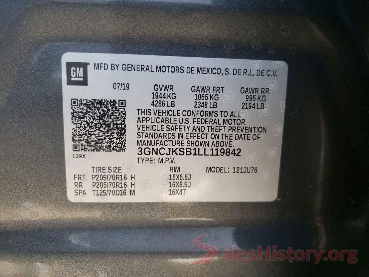 3GNCJKSB1LL119842 2020 CHEVROLET TRAX