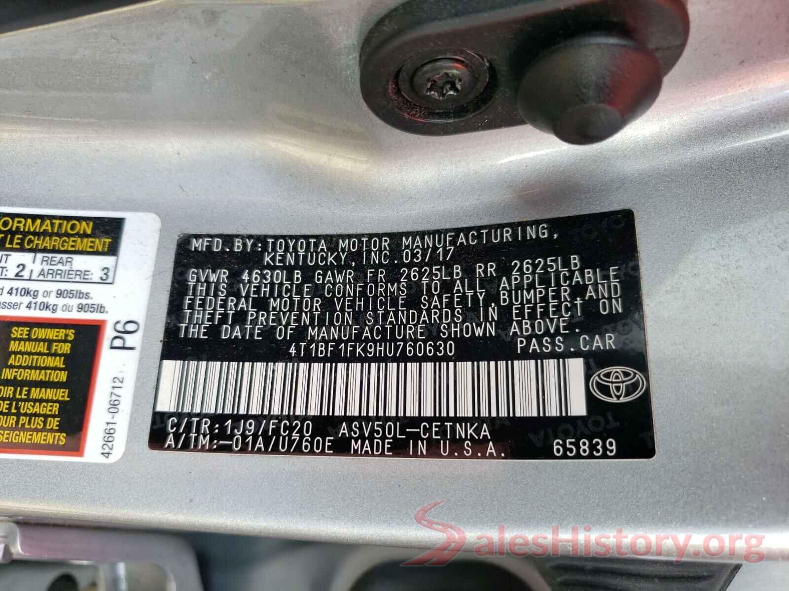 4T1BF1FK9HU760630 2017 TOYOTA CAMRY