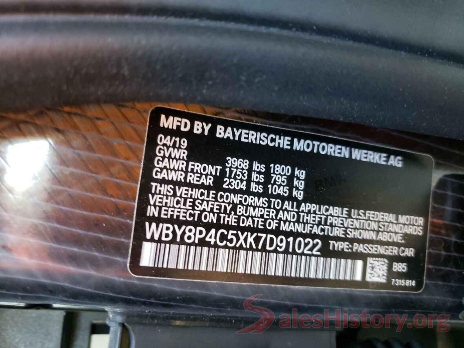 WBY8P4C5XK7D91022 2019 BMW I SERIES