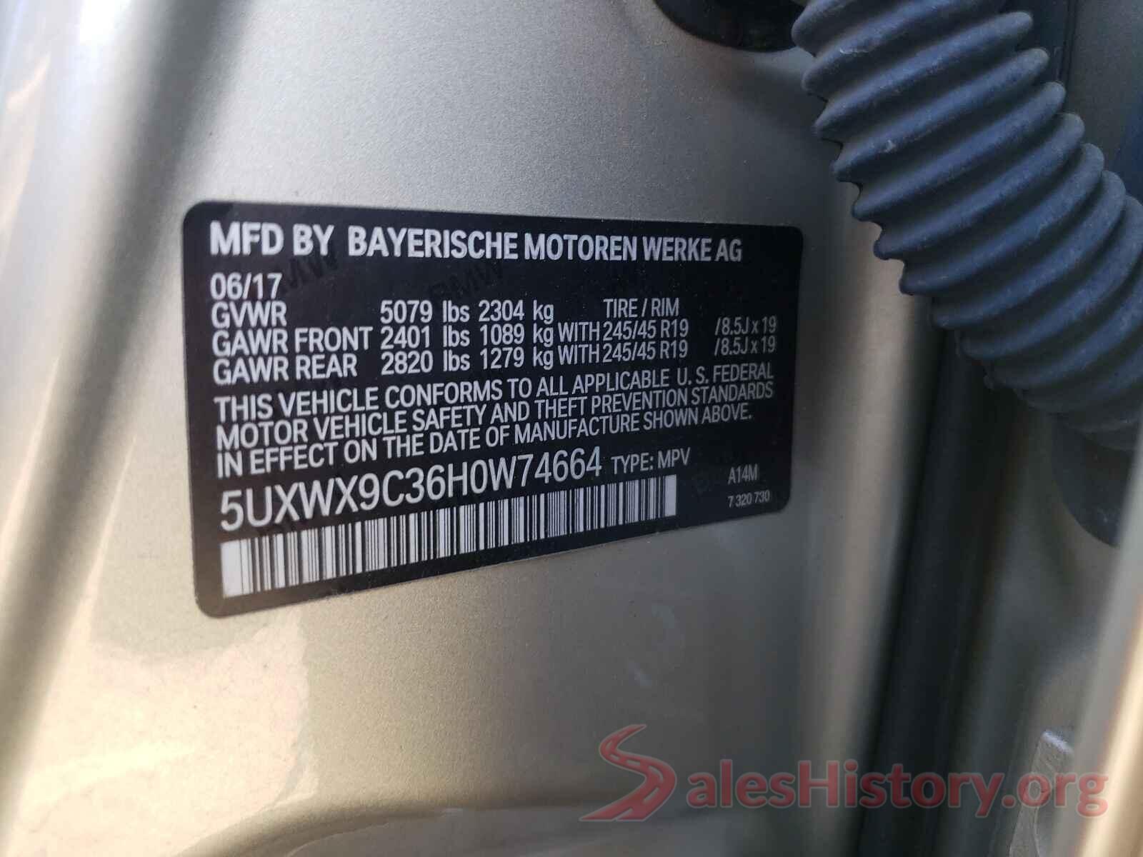 5UXWX9C36H0W74664 2017 BMW X3