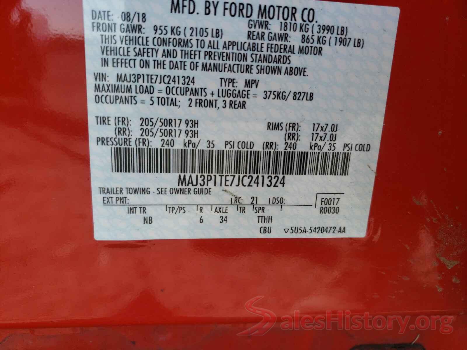 MAJ3P1TE7JC241324 2018 FORD ALL OTHER