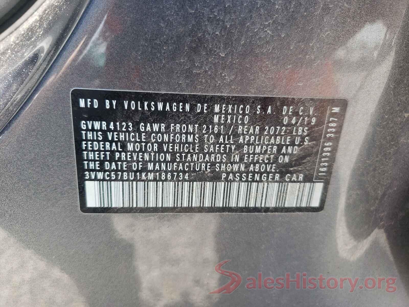 3VWC57BU1KM186734 2019 VOLKSWAGEN JETTA