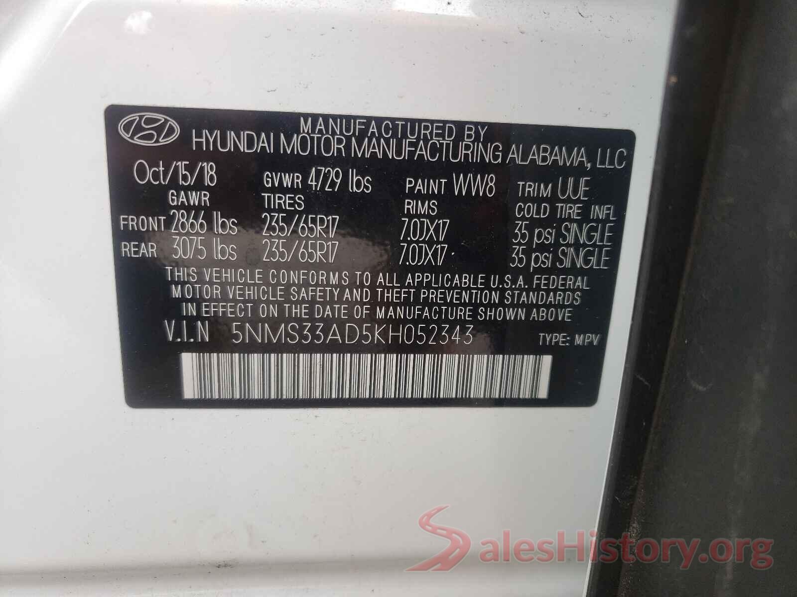 5NMS33AD5KH052343 2019 HYUNDAI SANTA FE