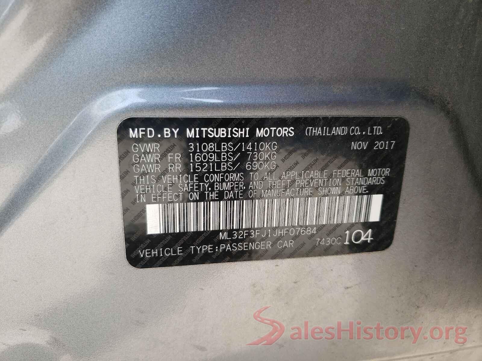 ML32F3FJ1JHF07684 2018 MITSUBISHI MIRAGE