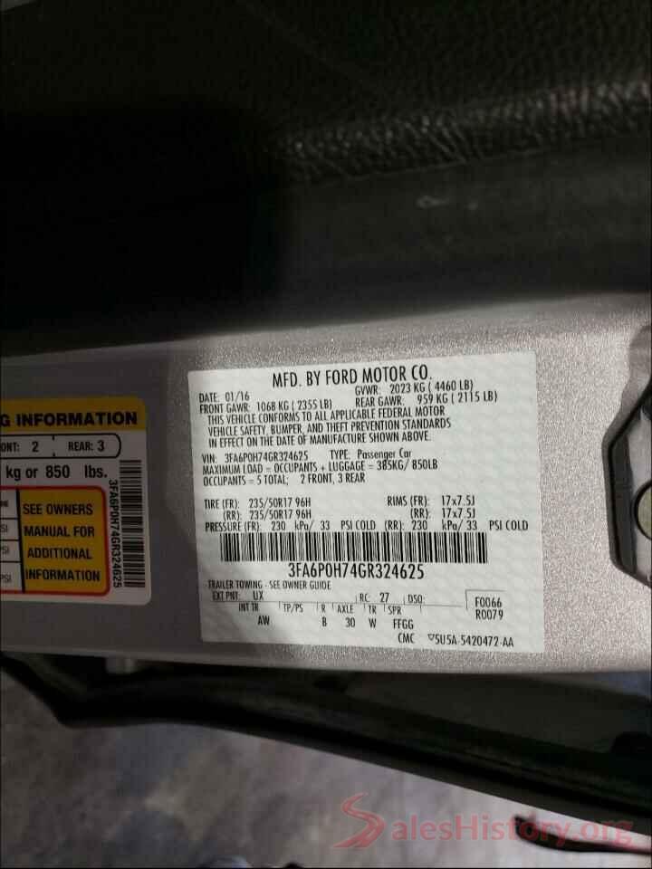 3FA6P0H74GR324625 2016 FORD FUSION