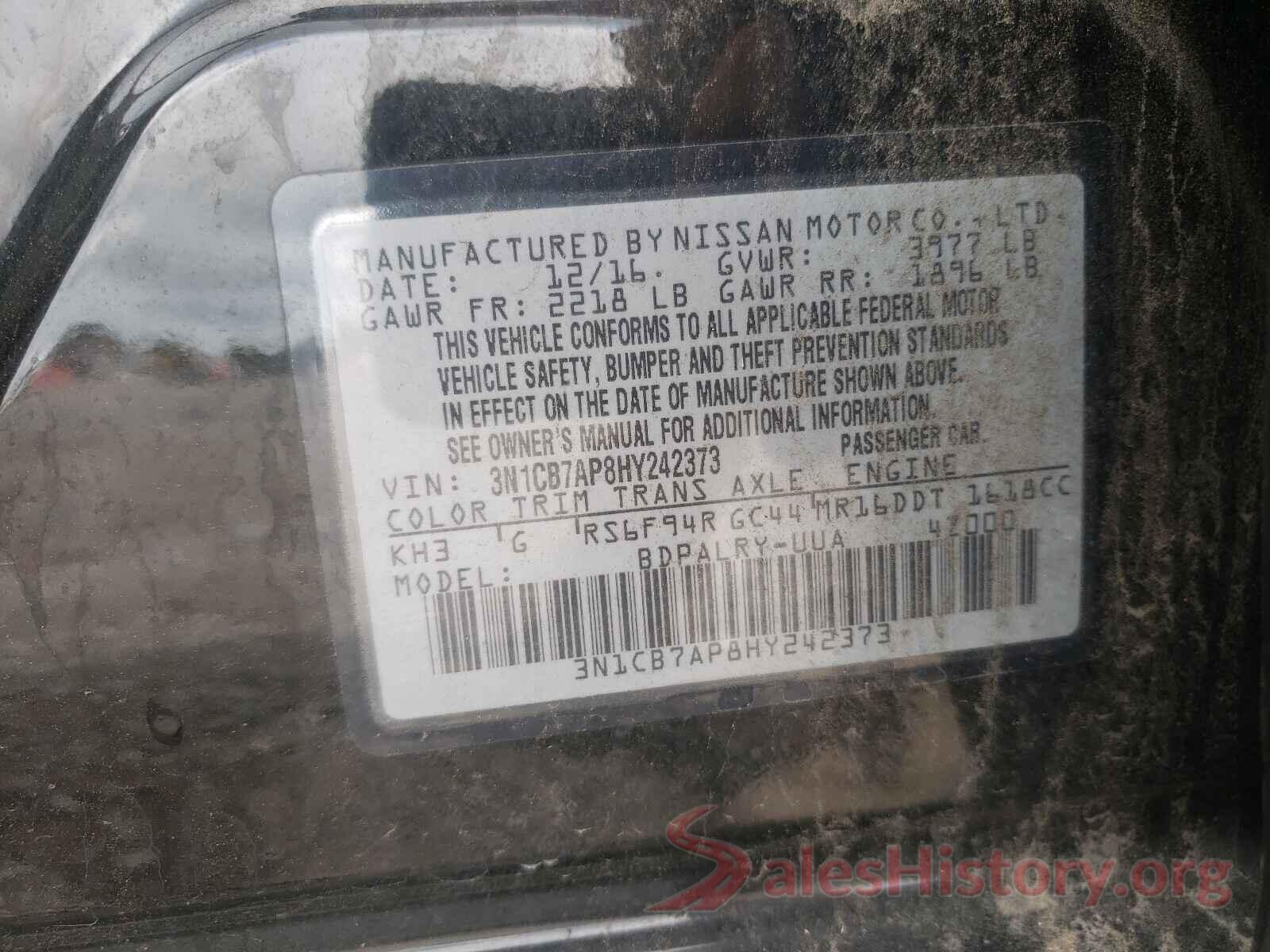 3N1CB7AP8HY242373 2017 NISSAN SENTRA