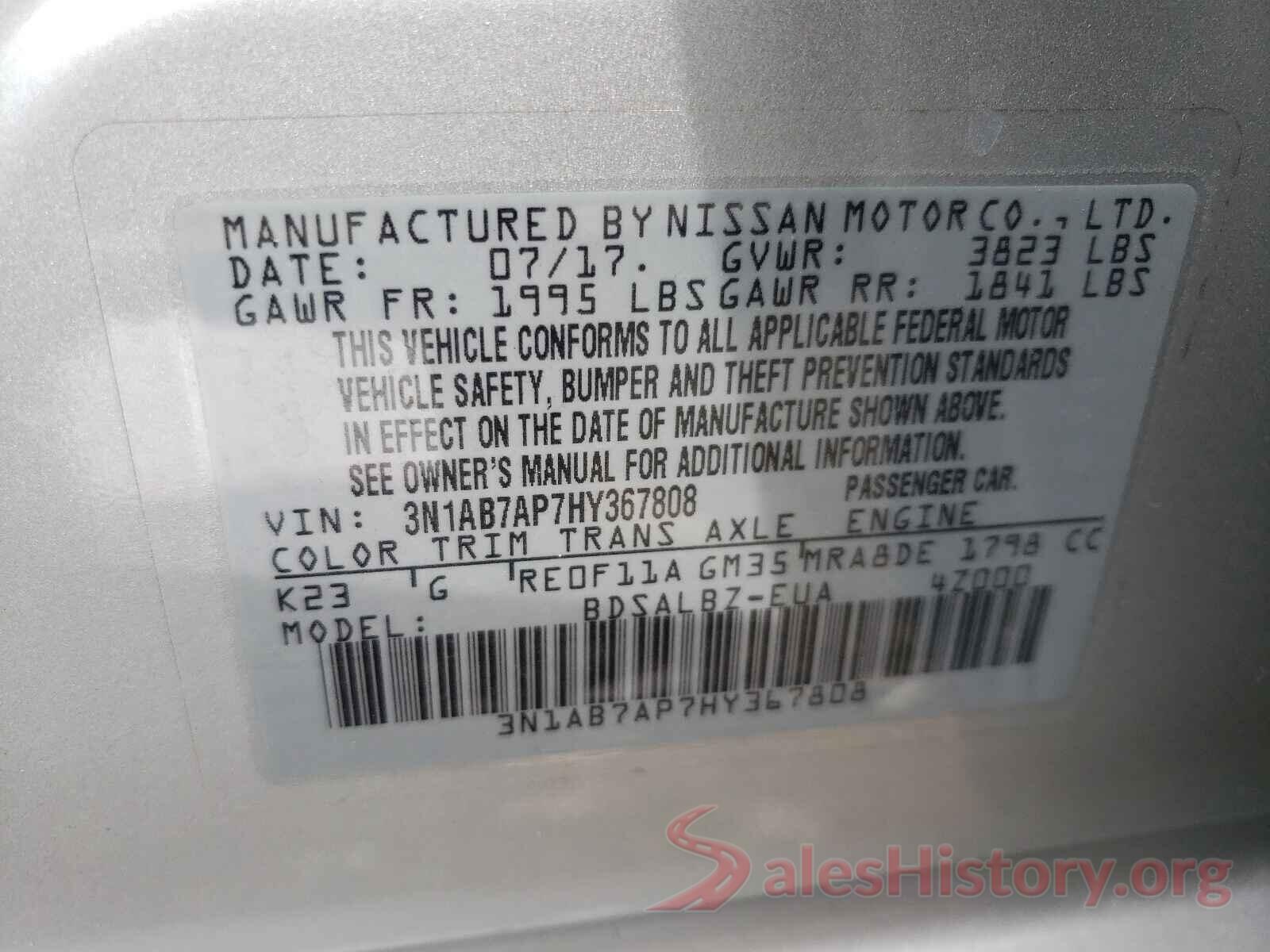 3N1AB7AP7HY367808 2017 NISSAN SENTRA