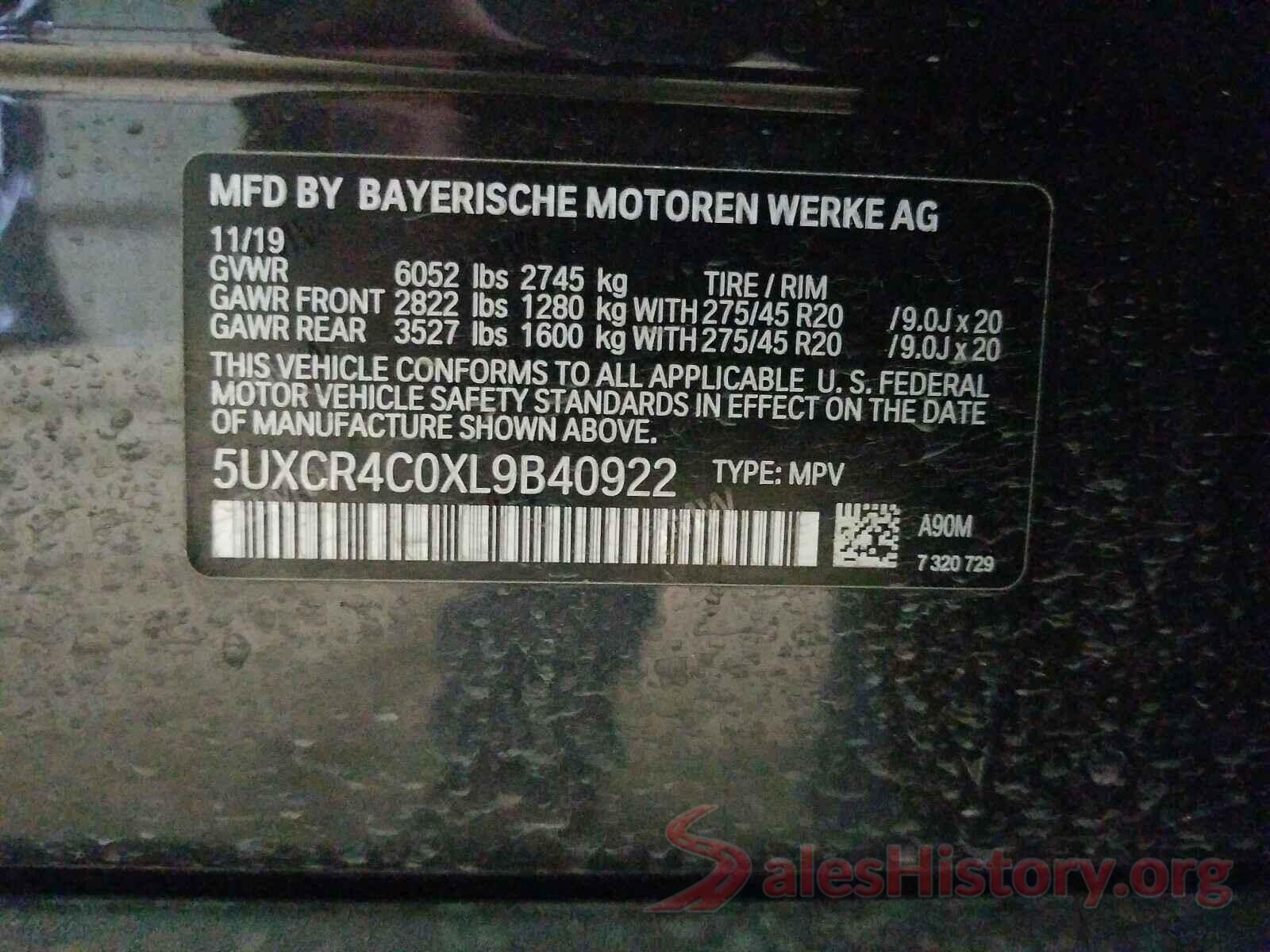 5UXCR4C0XL9B40922 2020 BMW X5