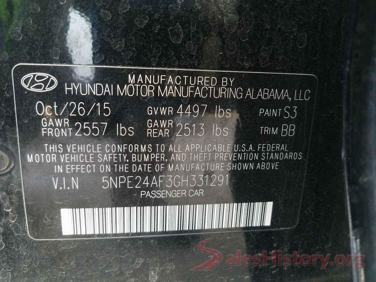 5NPE24AF3GH331291 2016 HYUNDAI SONATA