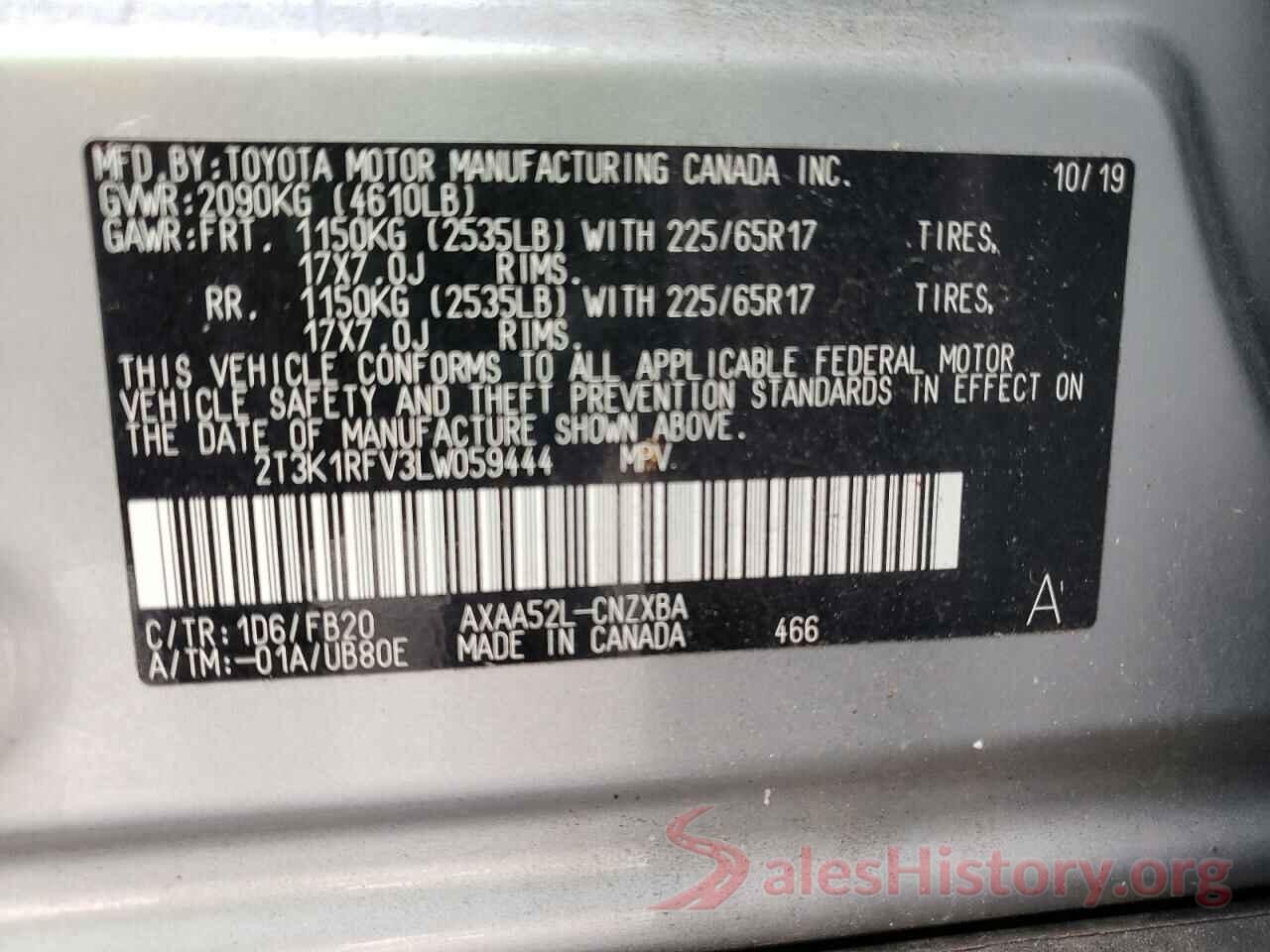 2T3K1RFV3LW059444 2020 TOYOTA RAV4