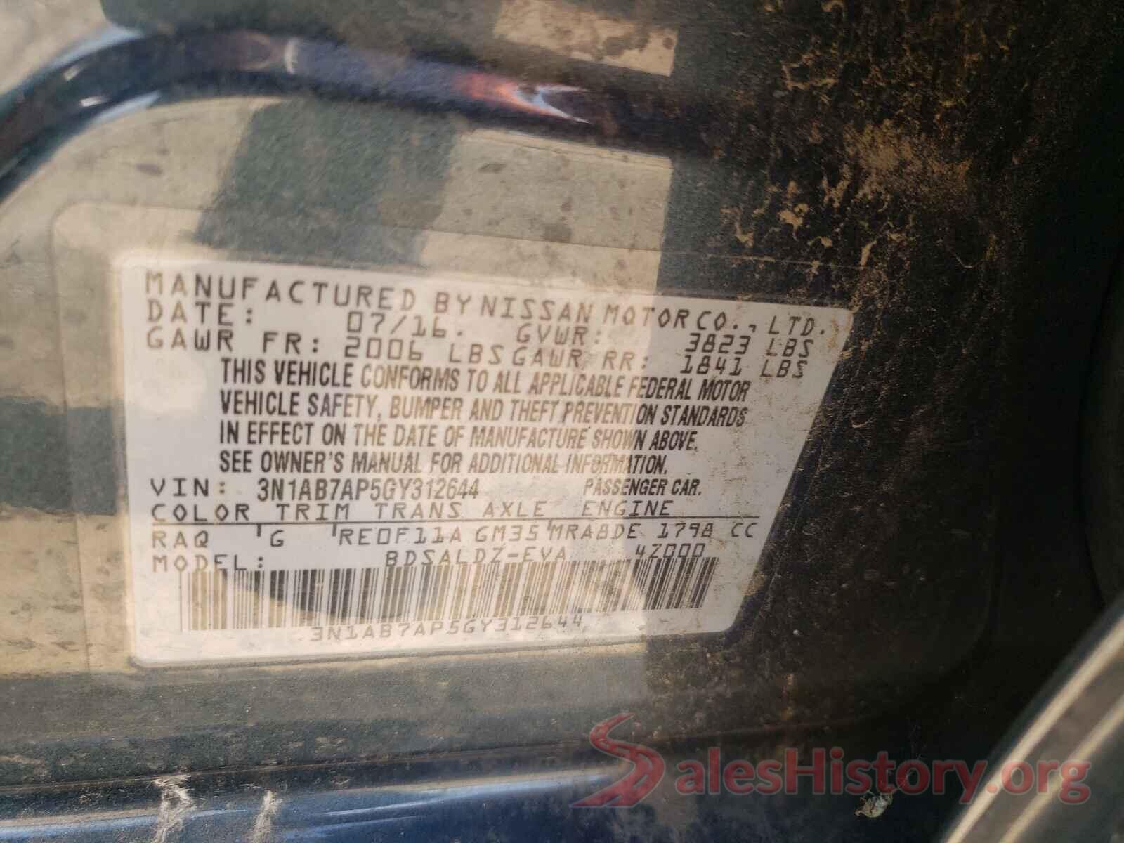 3N1AB7AP5GY312644 2016 NISSAN SENTRA