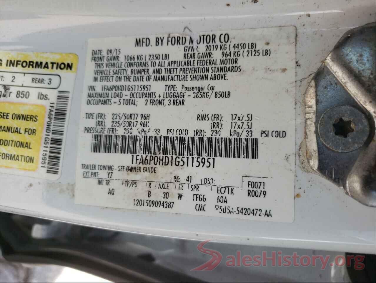 1FA6P0HD1G5115951 2016 FORD FUSION