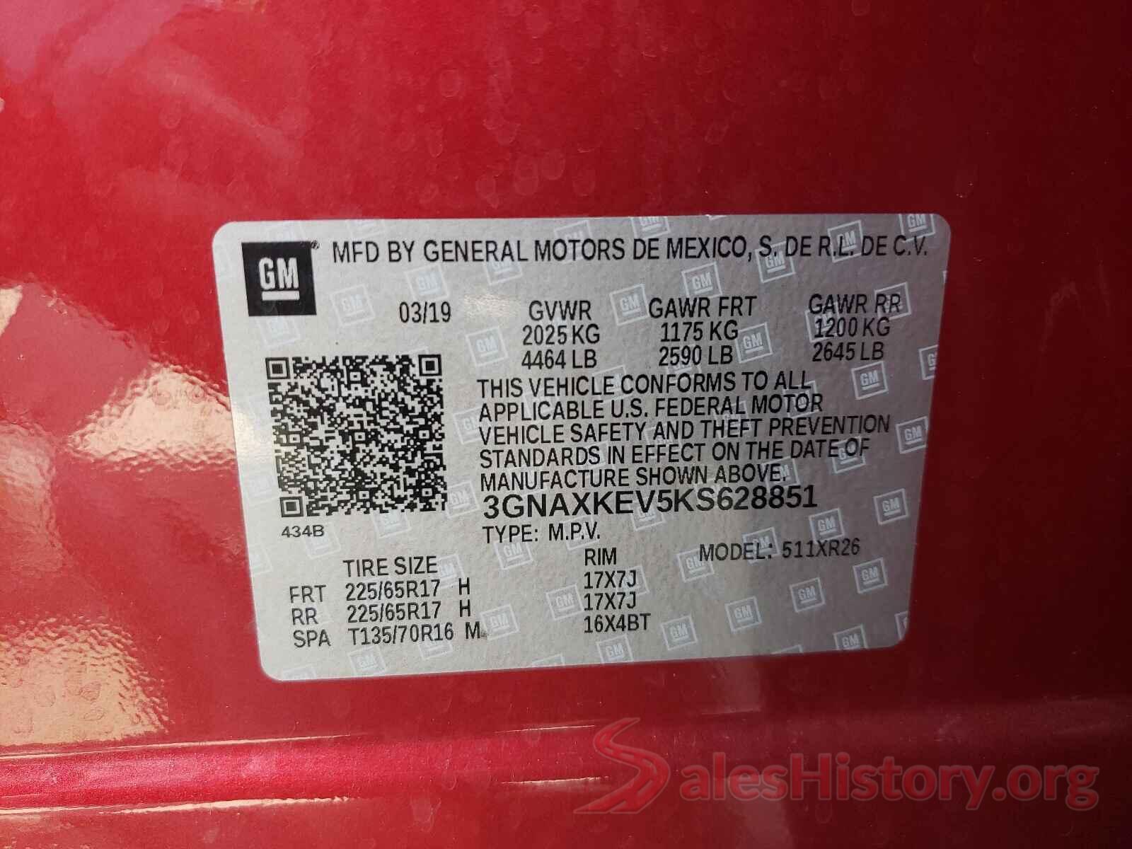 3GNAXKEV5KS628851 2019 CHEVROLET EQUINOX