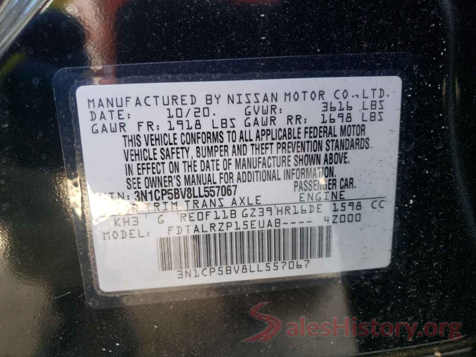 3N1CP5BV8LL557067 2020 NISSAN KICKS