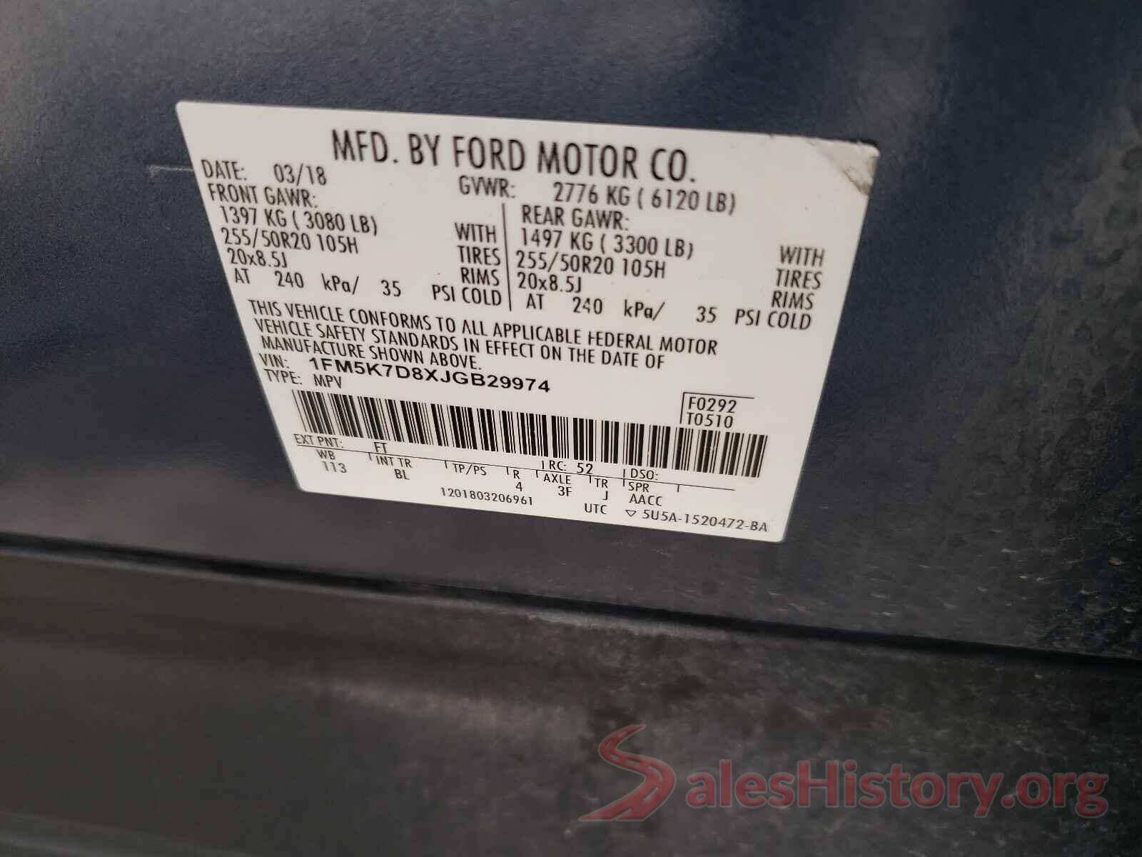 1FM5K7D8XJGB29974 2018 FORD EXPLORER