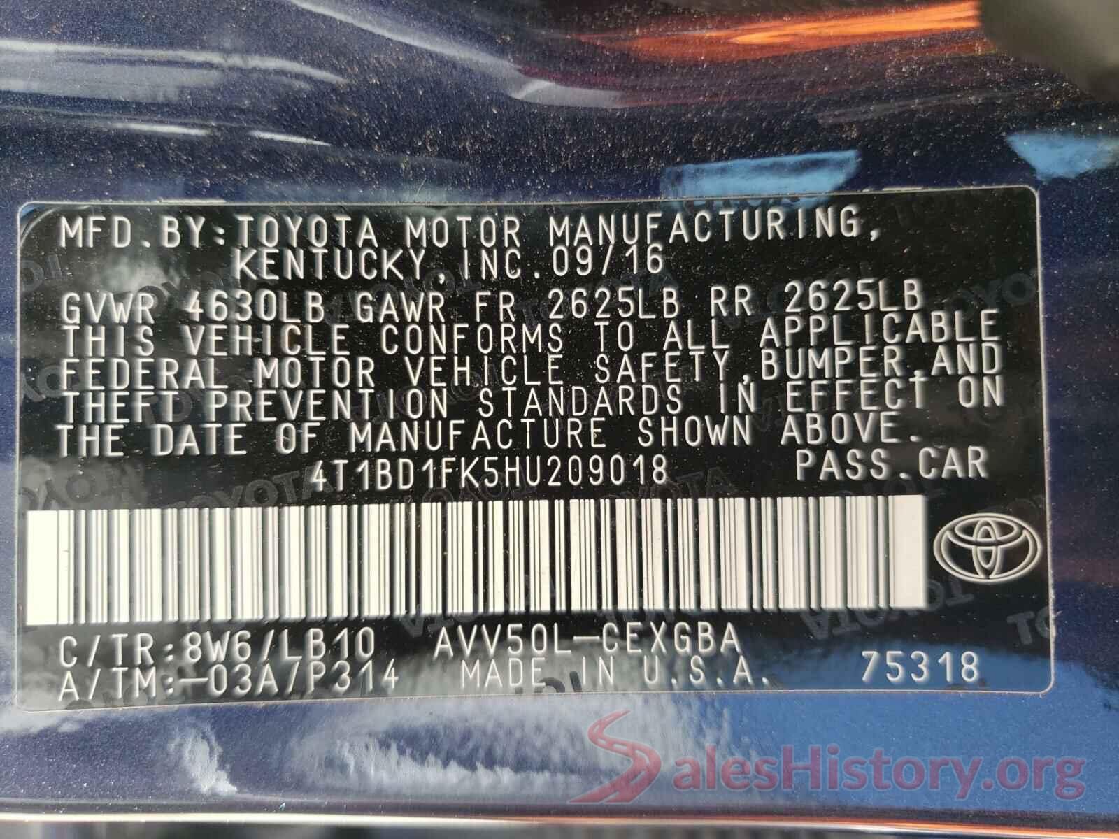 4T1BD1FK5HU209018 2017 TOYOTA CAMRY