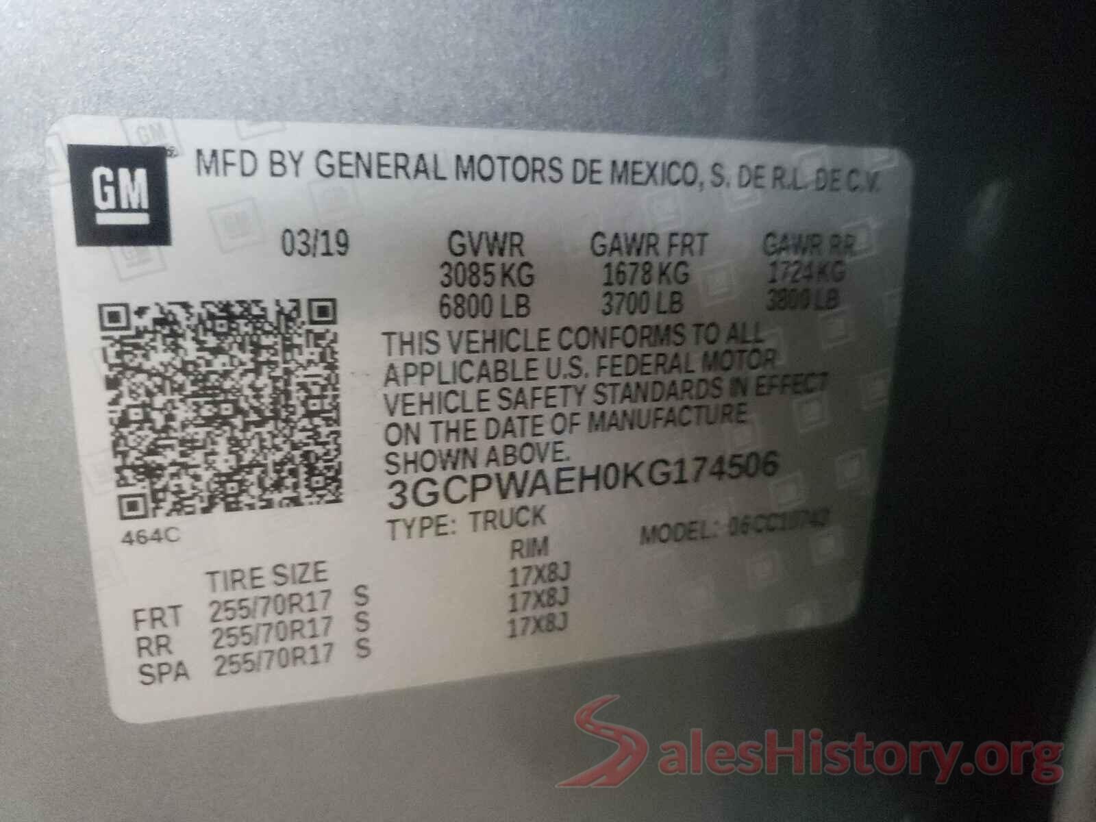 3GCPWAEH0KG174506 2019 CHEVROLET SILVERADO