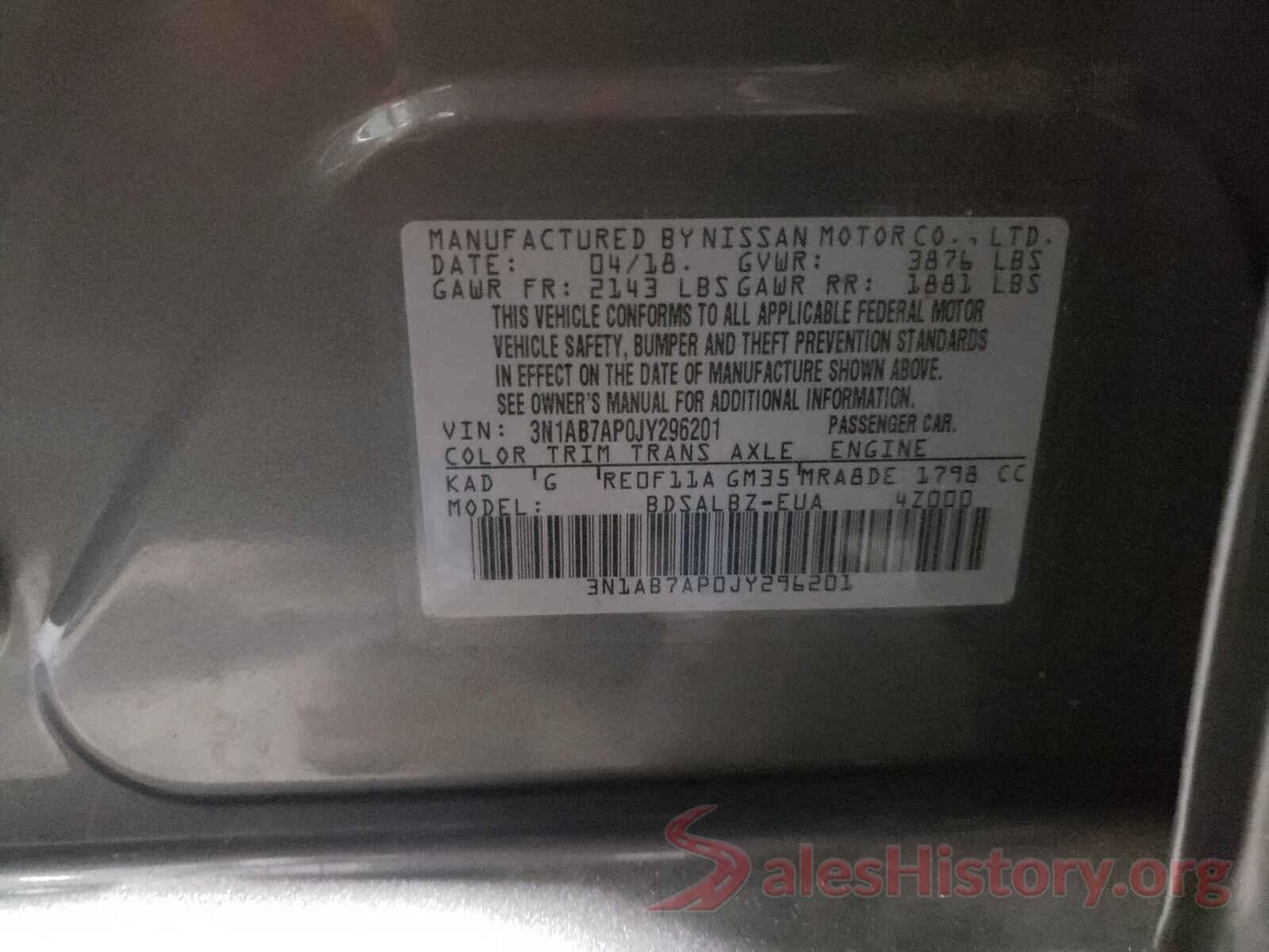 3N1AB7AP0JY296201 2018 NISSAN SENTRA