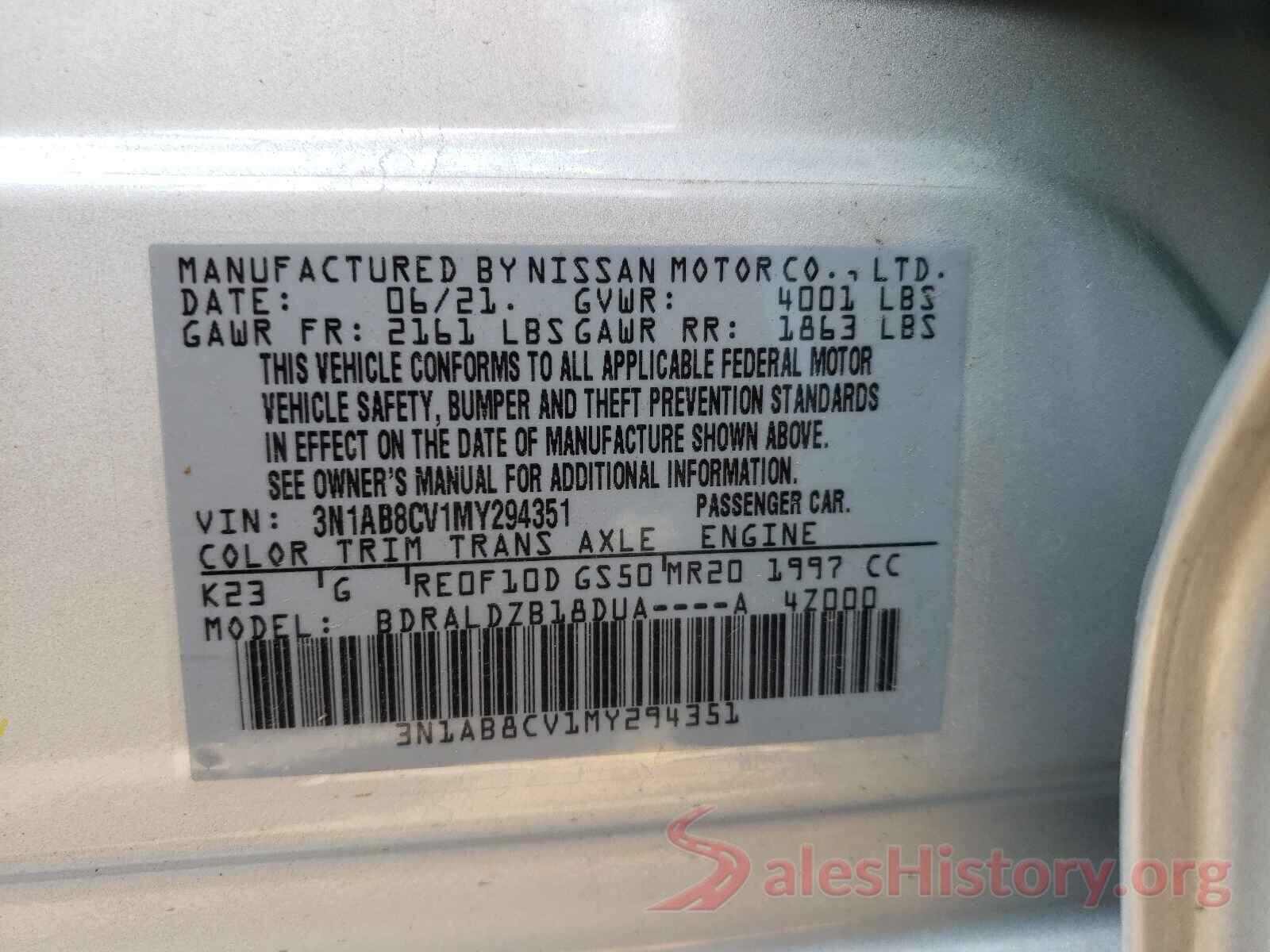 3N1AB8CV1MY294351 2021 NISSAN SENTRA