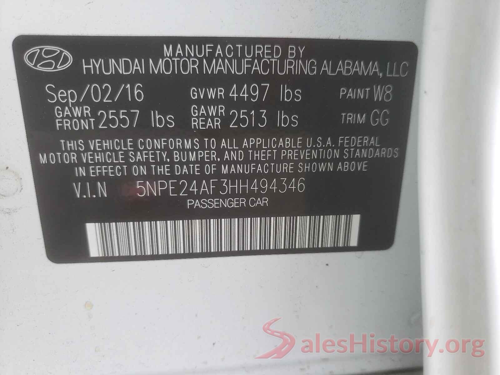 5NPE24AF3HH494346 2017 HYUNDAI SONATA