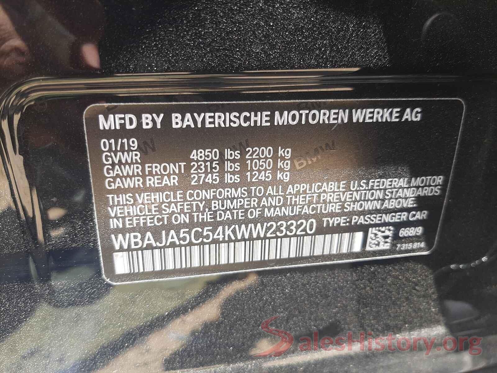 WBAJA5C54KWW23320 2019 BMW 5 SERIES