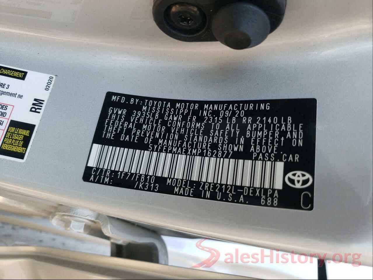 5YFEPMAEXMP162877 2021 TOYOTA COROLLA