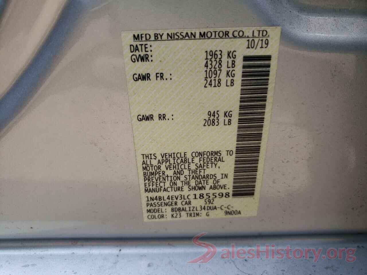 1N4BL4EV3LC185598 2020 NISSAN ALTIMA