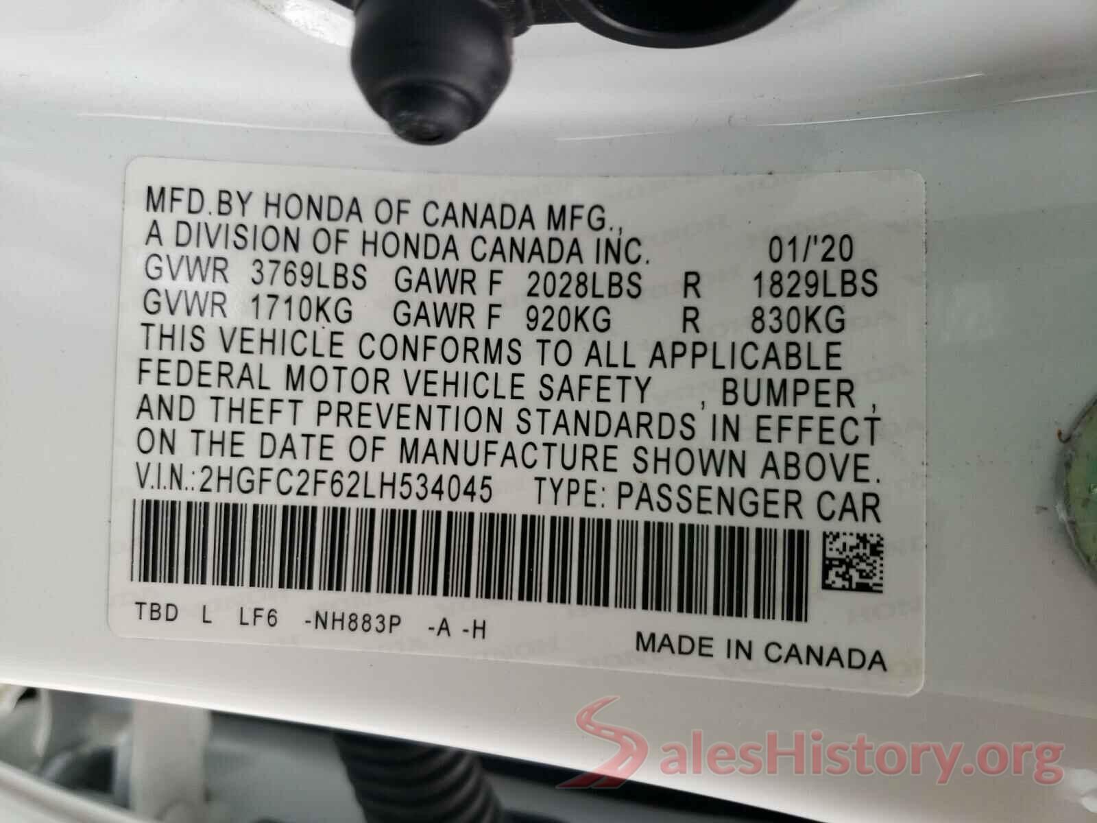 2HGFC2F62LH534045 2020 HONDA CIVIC