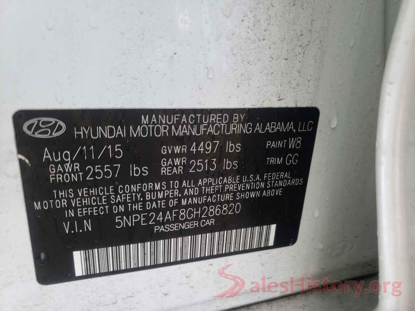 5NPE24AF8GH286820 2016 HYUNDAI SONATA