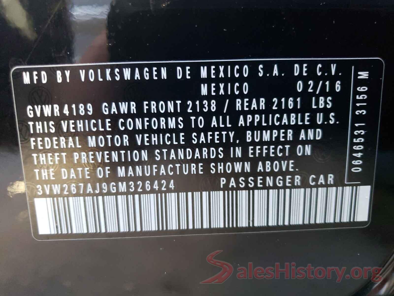 3VW267AJ9GM326424 2016 VOLKSWAGEN JETTA