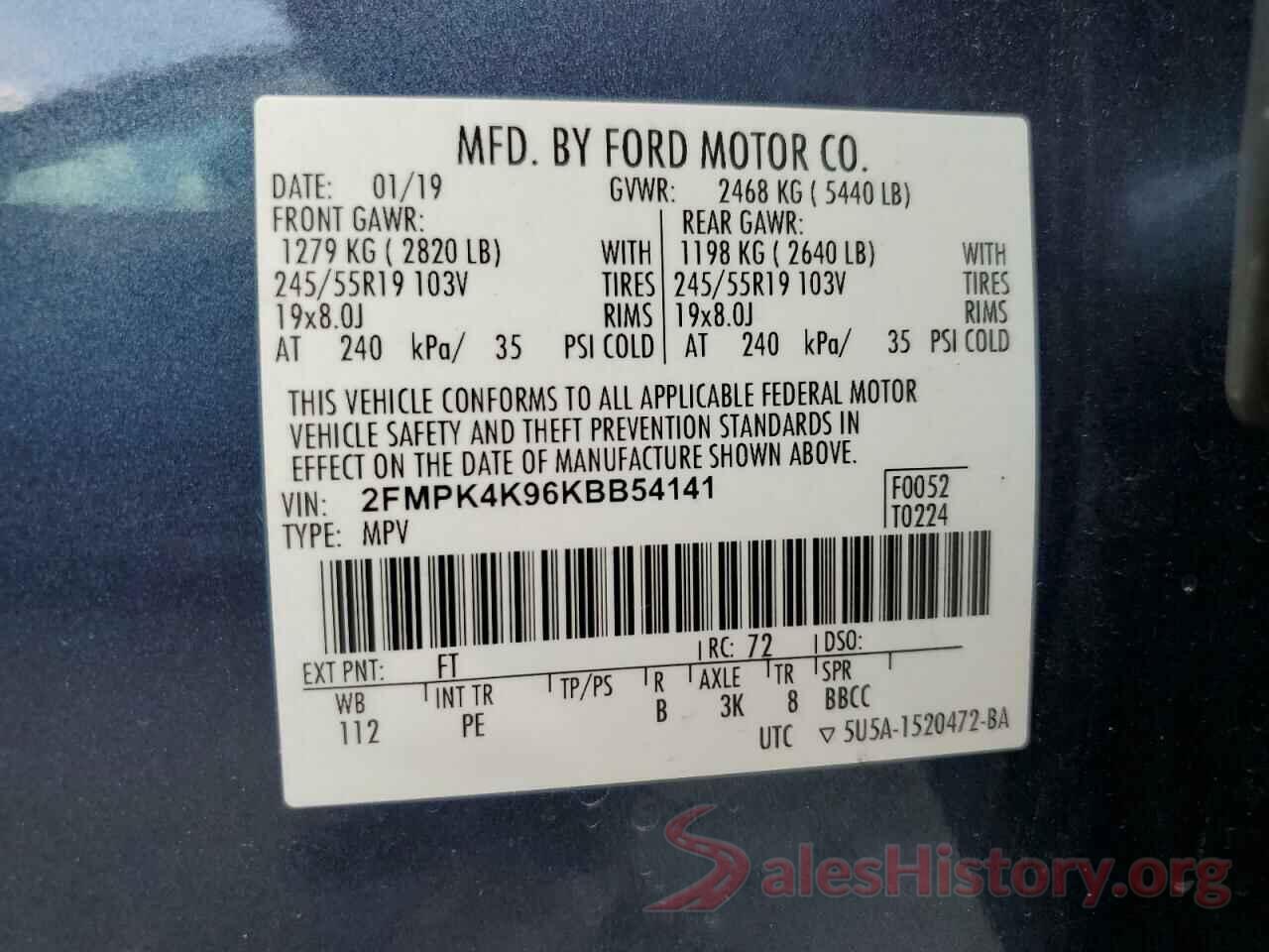 2FMPK4K96KBB54141 2019 FORD EDGE