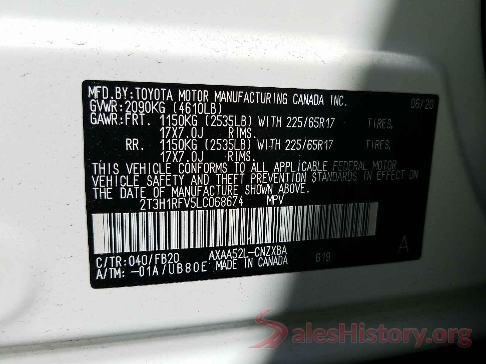 2T3H1RFV5LC068674 2020 TOYOTA RAV4