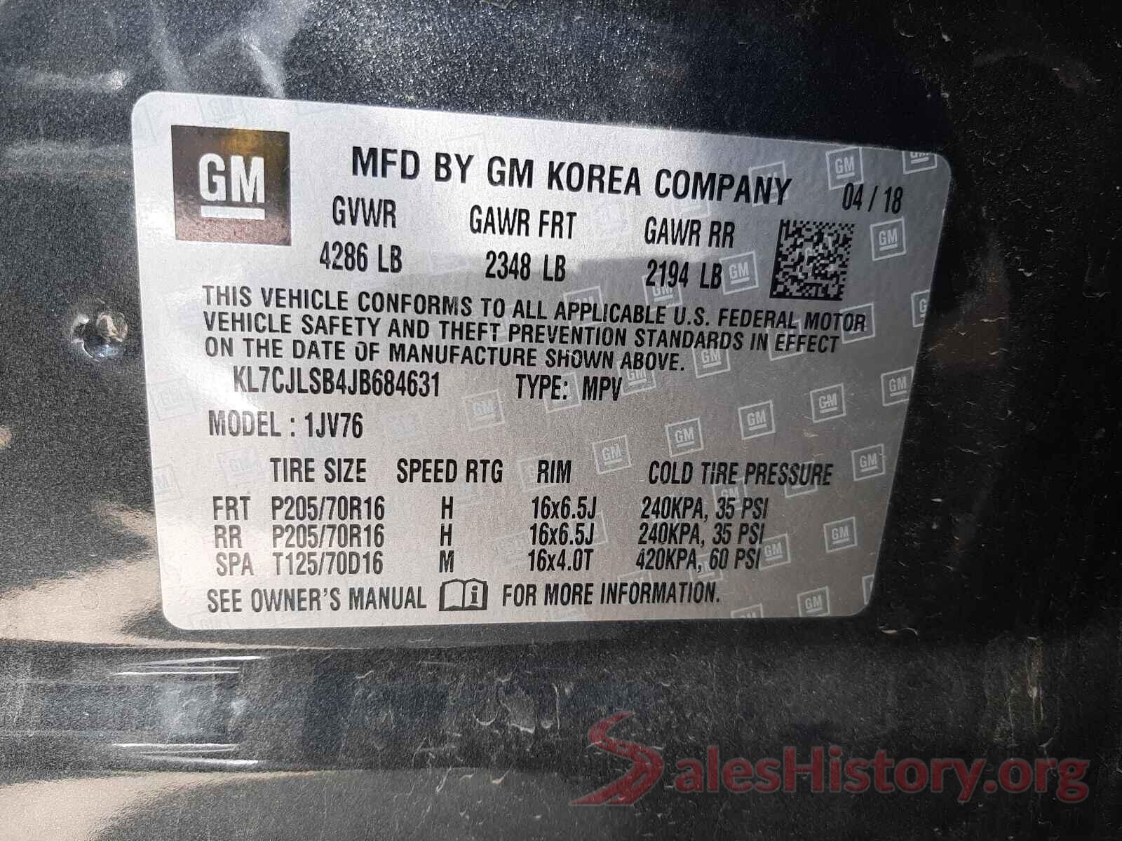 KL7CJLSB4JB684631 2018 CHEVROLET TRAX