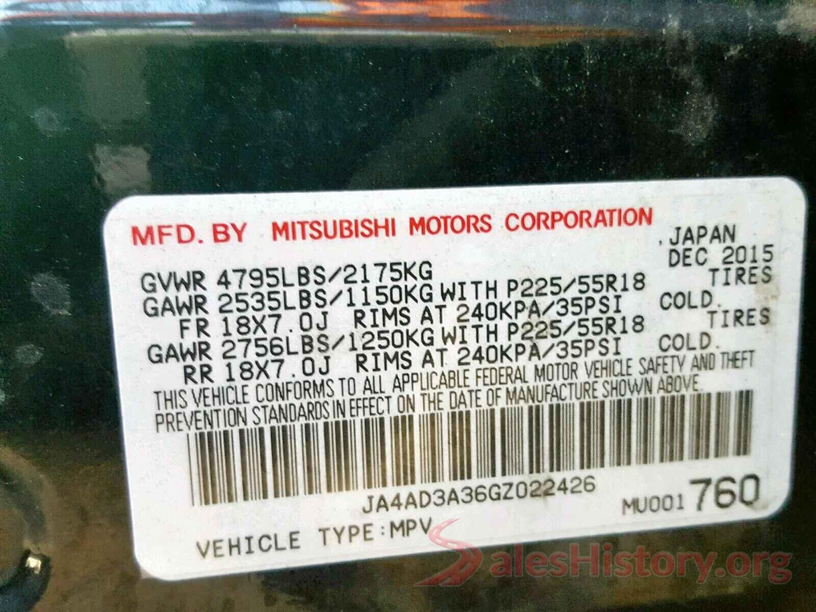 JA4AD3A36GZ022426 2016 MITSUBISHI OUTLANDER