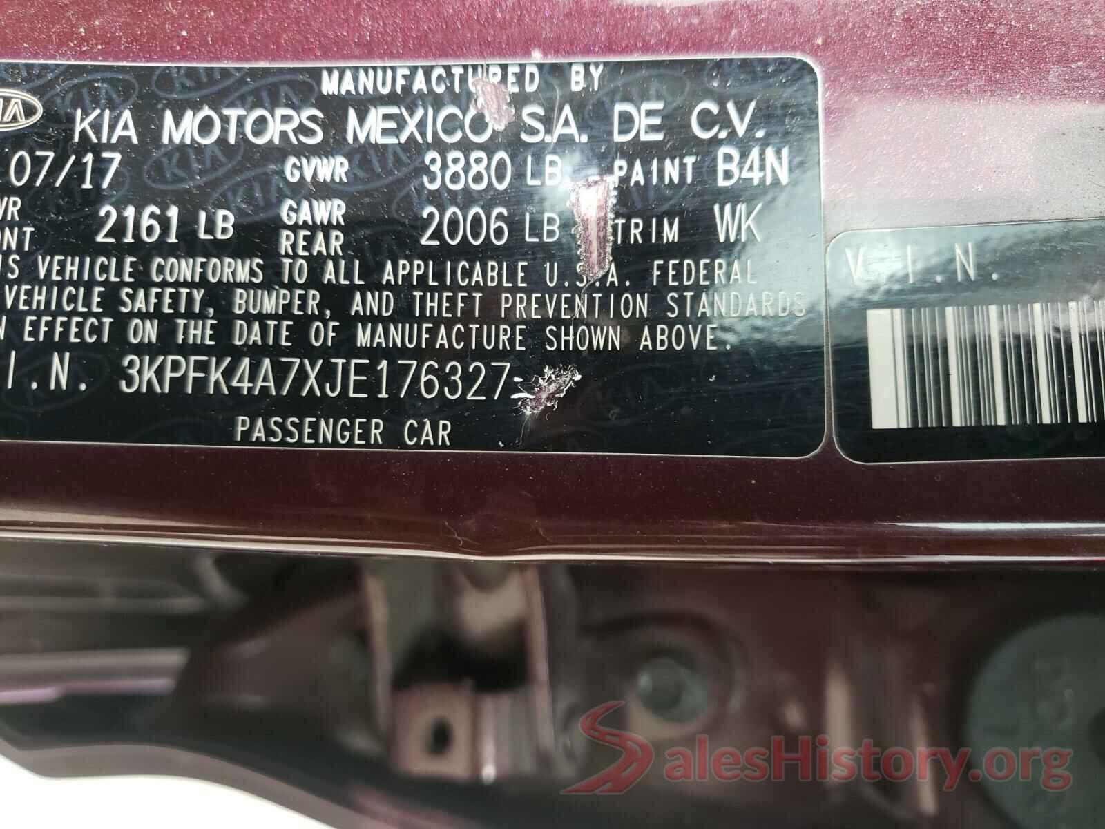 3KPFK4A7XJE176327 2018 KIA FORTE