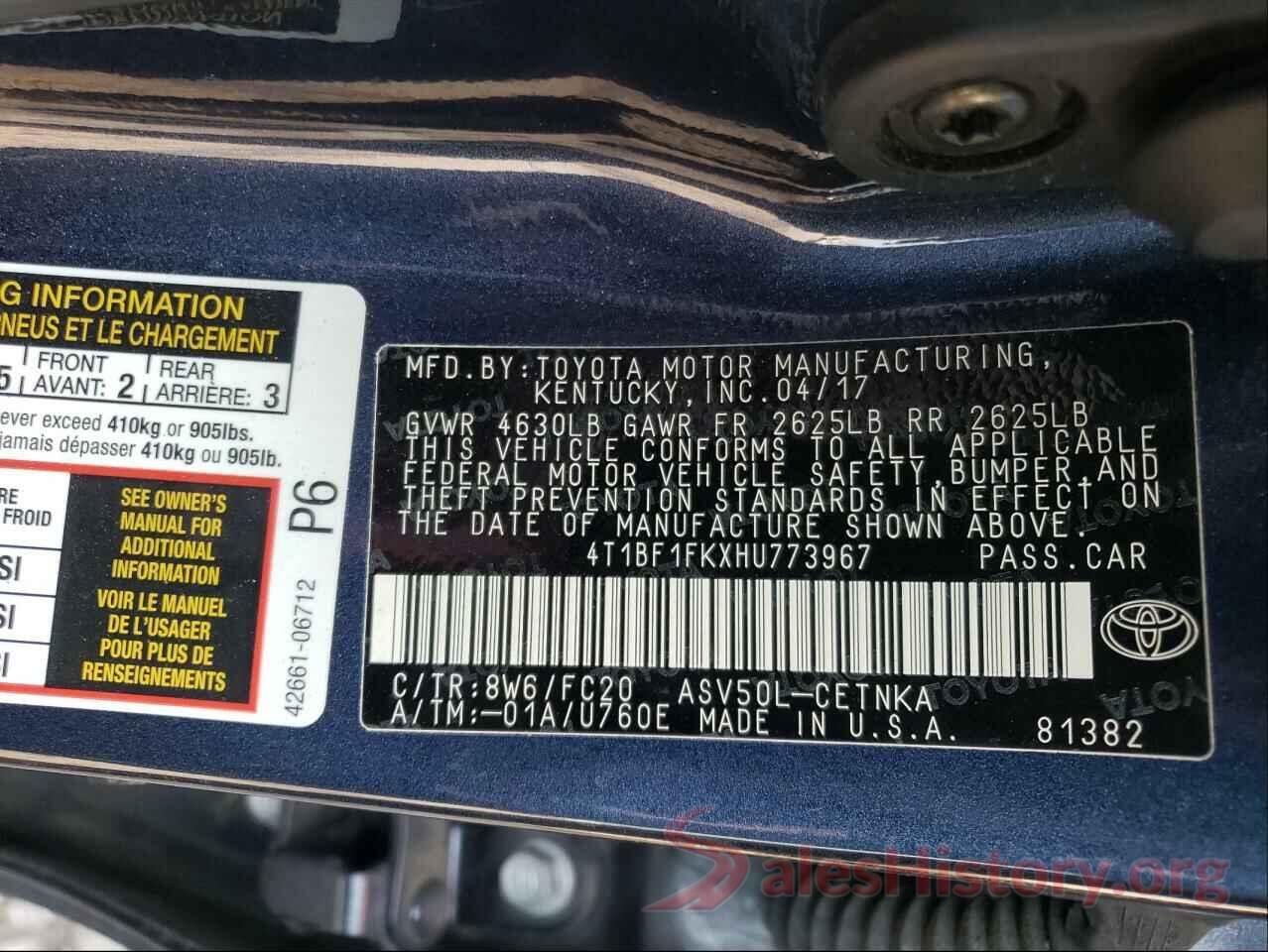 4T1BF1FKXHU773967 2017 TOYOTA CAMRY